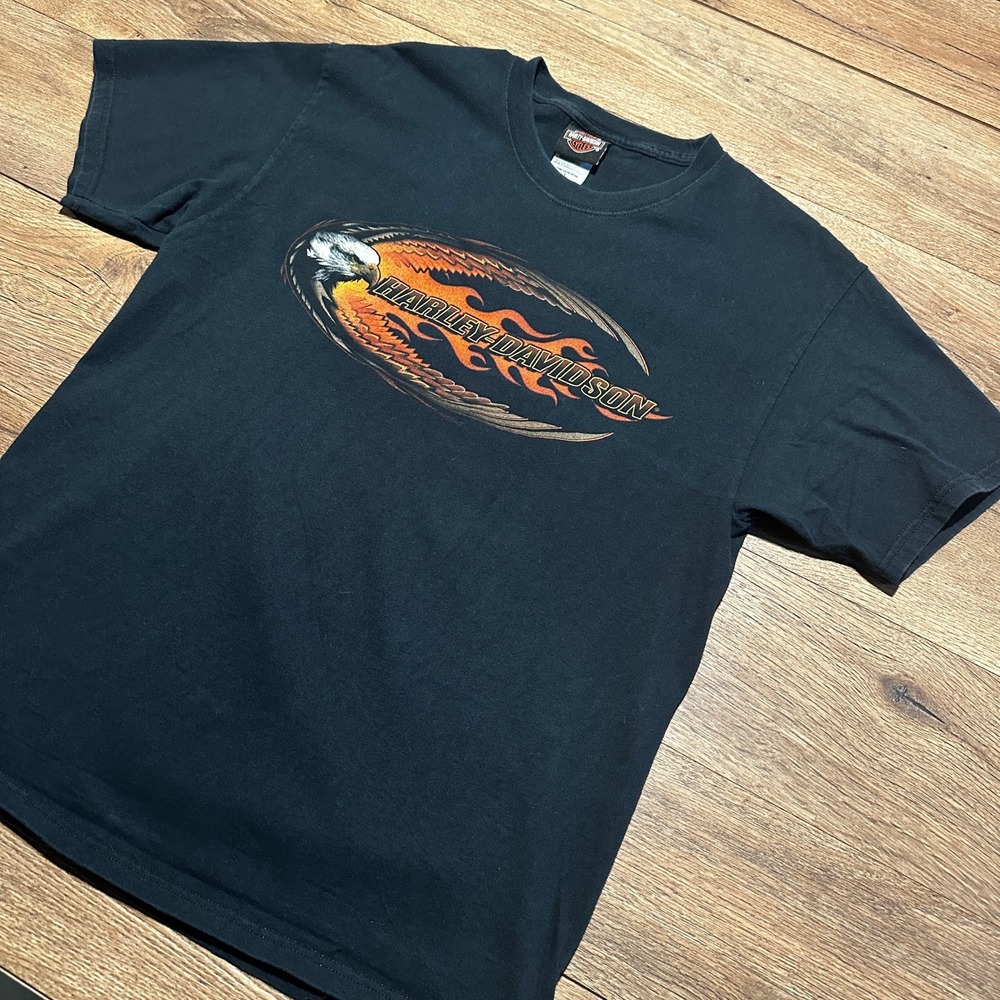 Y2K Harley Davidson Black Graphic T Shirt Mens Large Republic Stafford Texas